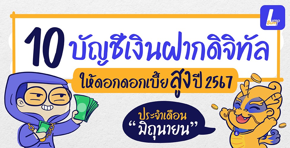 ส่อง 10 บัญชีเงินฝากดิจิทัลที่ให้อัตราดอกเบี้ยสูงปี 2567 ประจำเดือน "มิถุนายน"